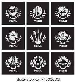 collection of black restaurant menu with cutlery