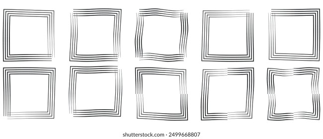 Collection of black rough photo frames. Artistic scroll pen brush frames. Isolated vector illustration.