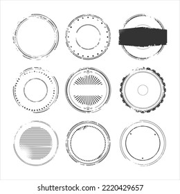 Collection of black round stamp grunge ink rubber labels sign isolated on white background