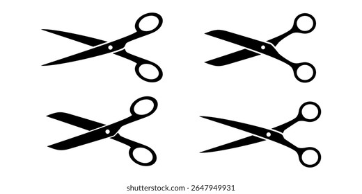 Collection of black scissors on a white background