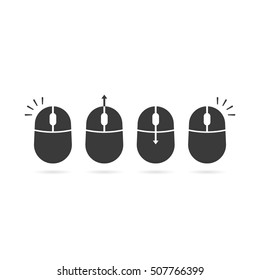 collection of black scroll and click icon. concept of demonstration, human control, group of laptop device, input object. flat style trend modern logo graphic design on white background