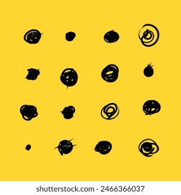 Collection black shapes dots and drops. Set of hand drawn doodle circles in a grunge style. Scribble doodle circle and point. Vector illustration for bullet journal.
