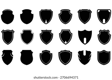 Coleção de ícones de escudo preto com diversas formas e bordas para emblema de proteção clássico