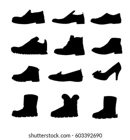 Collection of black shoes icons for women and men - vector illustration