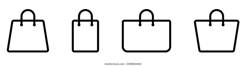 A collection of black shopping bag icons in different styles, perfect for e-commerce, online stores, and retail branding.