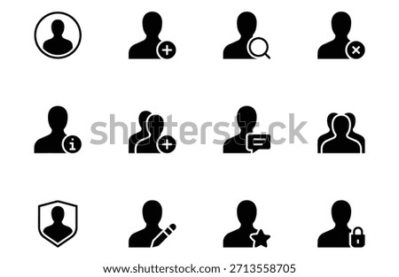 Collection of black silhouette icons representing user profiles and permissions