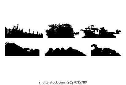 Collection of black silhouette landscape elements