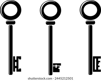 collection of black silhouette of an old key without background