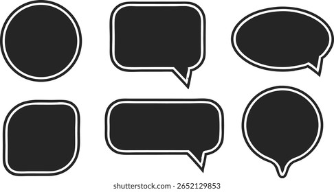 Colección de burbujas de discurso de silueta negra y diseños de nube de pensamiento en estilo de Vector moderno