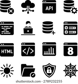 Collection of black silhouette technology and data database