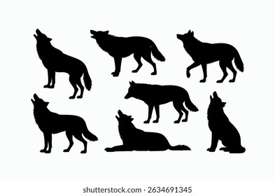 Collection of Black Silhouette Wolves in Various Poses