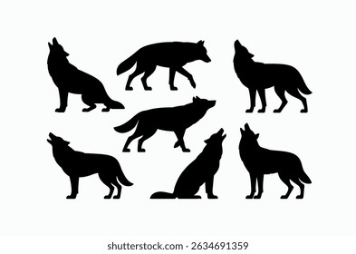 Collection of Black Silhouette Wolves in Various Poses