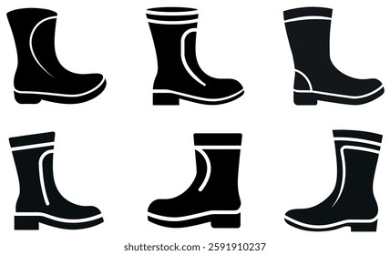 Collection of Black Silhouette Work Boots and Rain Boots