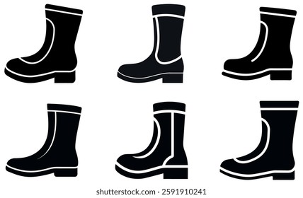 Collection of Black Silhouette Work Boots and Rain Boots