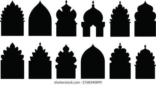 A collection of black silhouettes depicting various ornate domes and arches of Eastern European churches and cathedrals.
