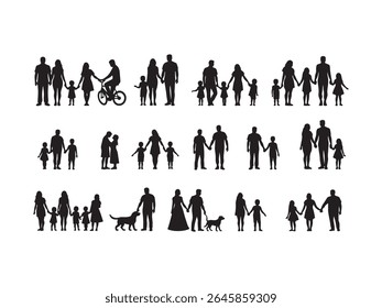 A collection of black silhouettes of families in various configurations.