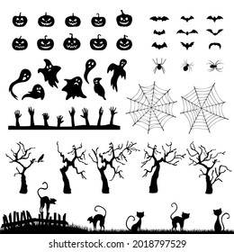 Collection of black silhouettes for Halloween.