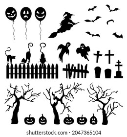 Collection of black silhouettes for Halloween.