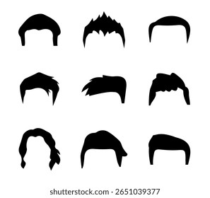 Coleção de silhuetas pretas de penteados de homens. Elegante cabelo masculino