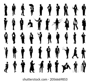 Collection of black silhouettes of people of different professions.