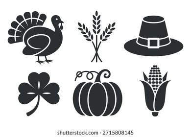 A collection of black silhouettes representing classic fall and thanksgiving imagery.