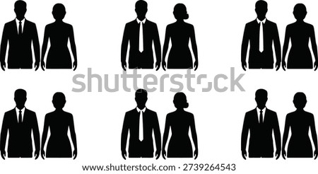 Collection of black silhouettes representing professional men and women in business attire, suitable for various corporate contexts.