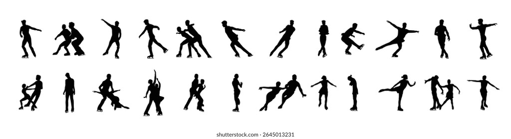 Collection of black silhouettes of skaters vector illustration