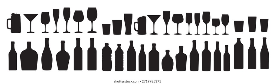 colección de siluetas negras de varios vasos de bebida y