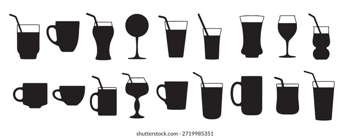 colección de siluetas negras Tazas de vasos de vajilla 