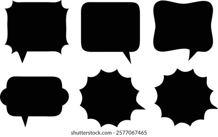 A collection of black speech bubbles, ideal for communication, dialogue, and conversation-themed designs, perfect for social media, messaging apps, and creative projects.

