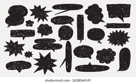 Collection of black speech bubbles in various shapes. Speech bubbles in different styles. Speech bubbles for comics, design, and art projects. Message illustration vector.
