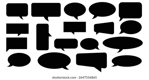 Colección de burbujas negras del discurso de varias Formas aisladas en el fondo blanco