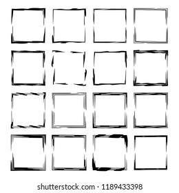 Collection of black square grunge frames. Geometric empty borders.  Vector illustration. 