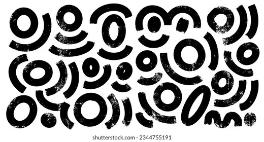 Collection of black squiggle bold lines and brush drawn doodles. Hand drawn abctract organic shapes. Childish scribble lines, organic irregular circular vector strokes. Abstract elements.