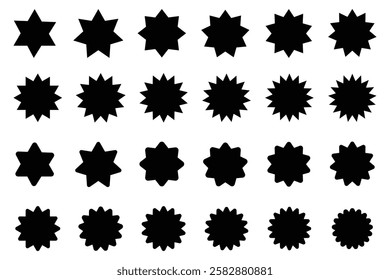 Collection of black starburst. Price sticker, sale sticker, price tag, starburst, quality mark, retro stars, sale or discount sticker, sunburst badges, sun ray frames, shopping labels.	