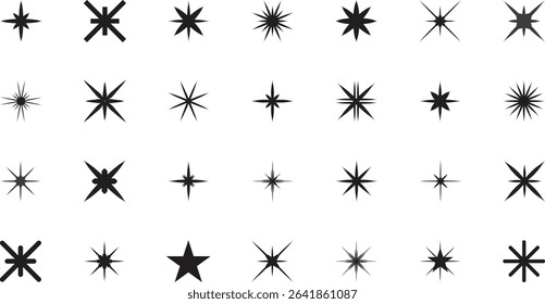 Collection of black starburst and sparkle vector elements. Perfect for web design, infographics, comic style highlights, icons, labels, and festive decorative graphics. Set of Black Starburst।
