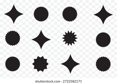 Collection of black  starbursts sparkles and celestial icons on white background vector