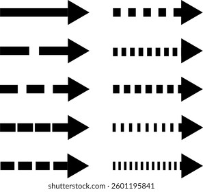 Collection of black straight arrows.  Ideal for presentations, infographics, and website design. Perfect for indicating direction, flowcharts, or process diagrams.