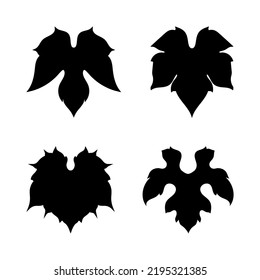 Collection of black stylized grape leaves on a white background. Stylized logos of grape leaves