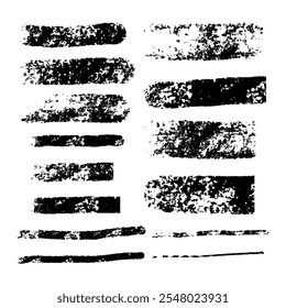 Collection of black texture brush strokes on a white background, various lines of different widths and lengths