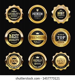 Collection of black top quality badges with gold border