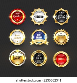 Collection of black top quality badges with gold border