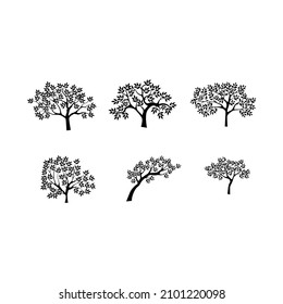 Collection black tree silhouette isolated on white background, vector