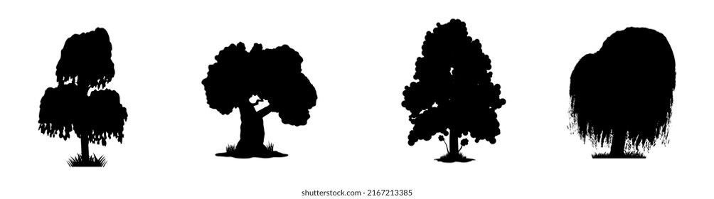 colección de siluetas de árboles negros 