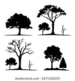 Colección de siluetas de árboles negros para Naturaleza y diseño forestal