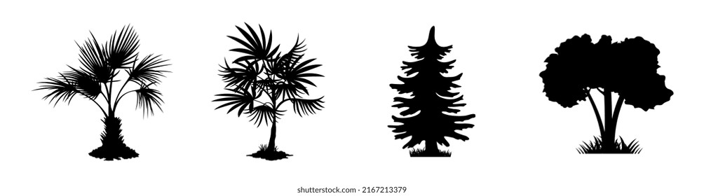collection of black tree silhouettes  vector illustration