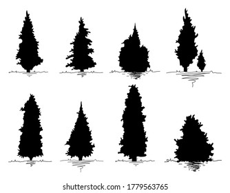 colección estilo símbolo de árbol negro.y fondo blanco.Puede utilizarse para su trabajo.