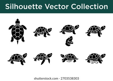A collection of black turtle silhouettes in various poses, ideal for wildlife, marine, and nature-themed design projects.