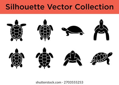 A collection of black turtle and tortoise silhouettes in various poses, perfect for design projects.