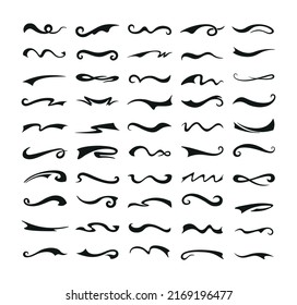 Collection of black underlines. Wriggling lines of different shapes on a white background.